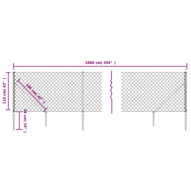 vidaXL zöld drótkerítés cövekekkel 1,1 x 10 m