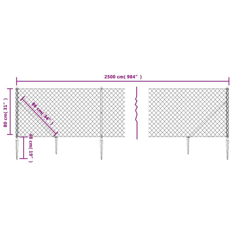 vidaXL zöld drótkerítés cövekekkel 0,8 x 25 m