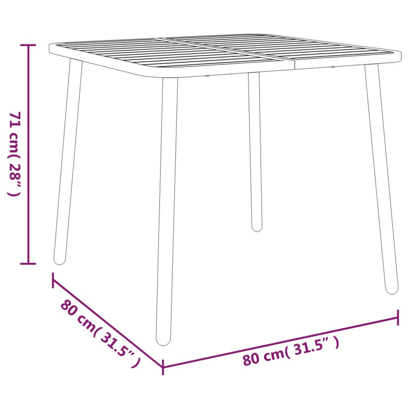 vidaXL antracitszürke acél kerti asztal 80 x 80 x 71 cm