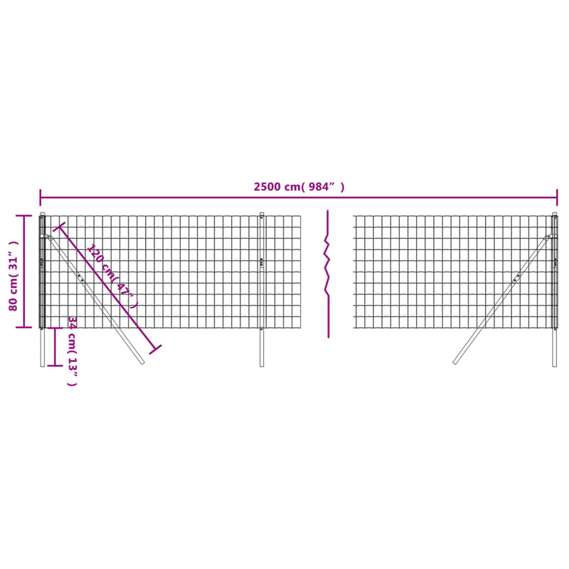 vidaXL zöld horganyzott acél drótkerítés 0,8 x 25 m