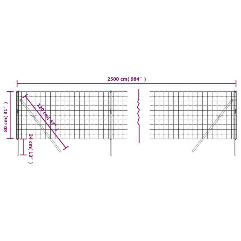 vidaXL zöld horganyzott acél drótkerítés 0,8 x 25 m