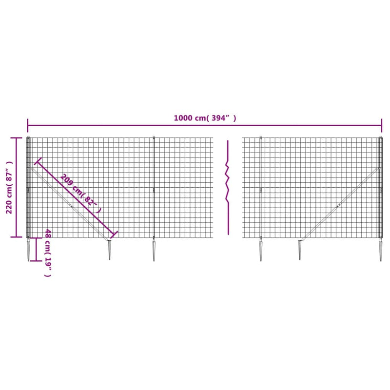 vidaXL zöld dróthálós kerítés cövekekkel 2,2x10 m