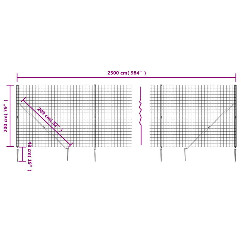 vidaXL zöld dróthálós kerítés cövekekkel 2x25 m