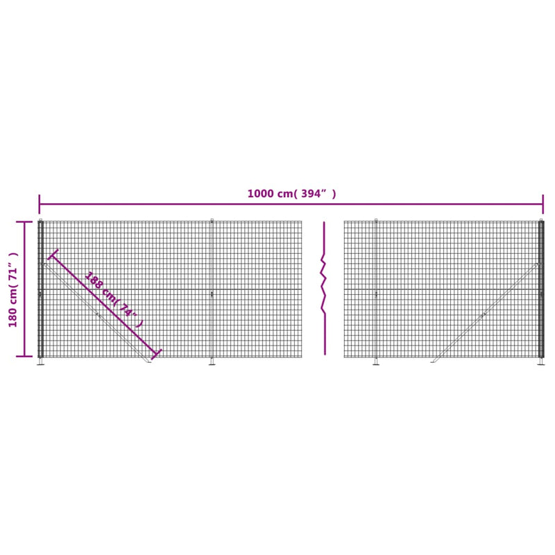 vidaXL zöld dróthálós kerítés illesztőperemmel 1,8 x 10 m
