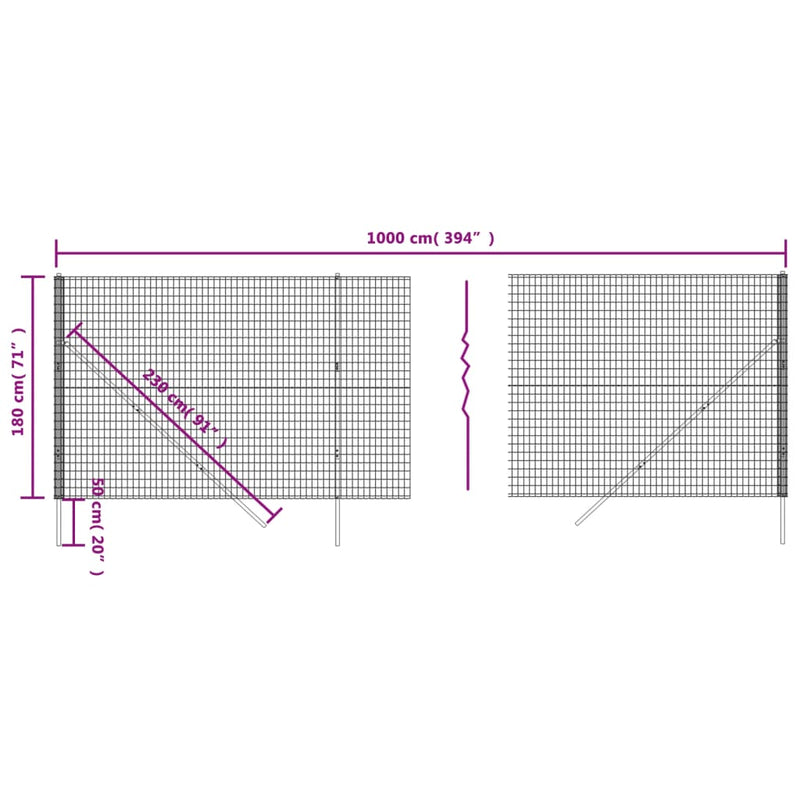 vidaXL antracitszürke horganyzott acél dróthálós kerítés 1,8x10 m