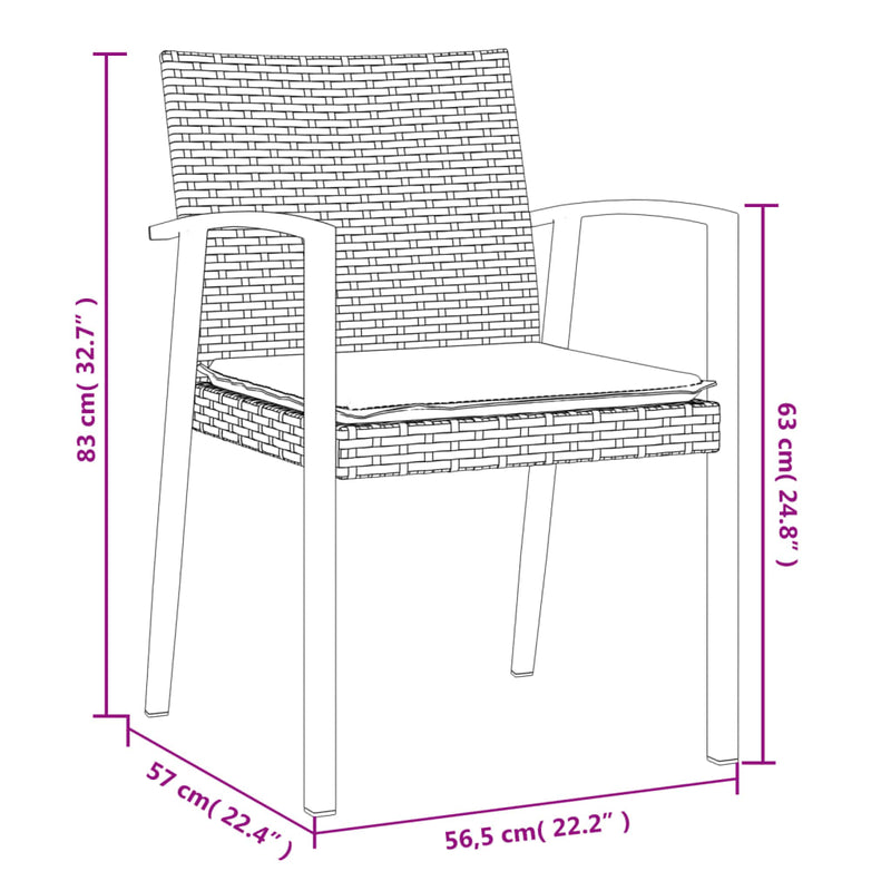 vidaXL 2 db barna polyrattan kerti szék párnával 56,5 x 57 x 83 cm