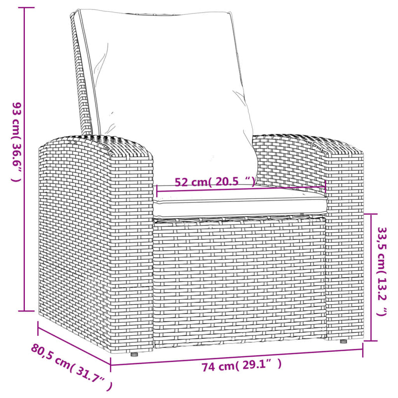 vidaXL szürke polyrattan dönthető kerti szék párnával