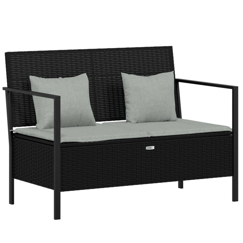 vidaXL fekete 2 személyes polyrattan kerti pad párnával