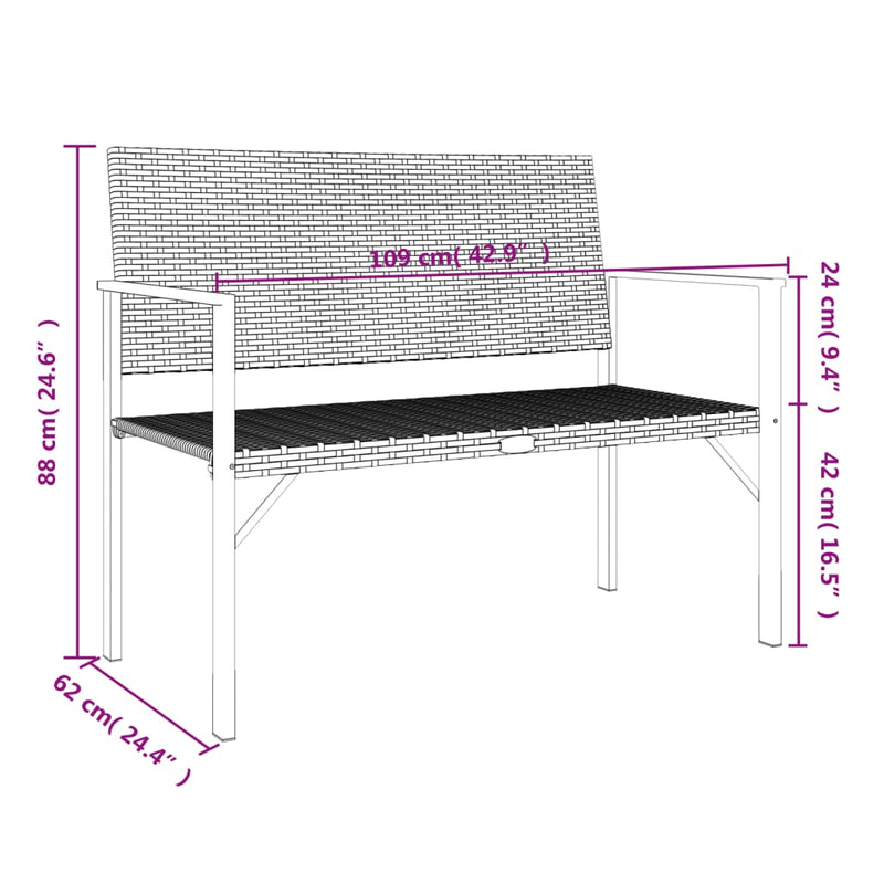 vidaXL 2-személyes szürke polyrattan kerti pad