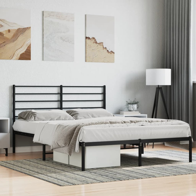 vidaXL fekete fém ágykeret fejtámlával 140 x 200 cm
