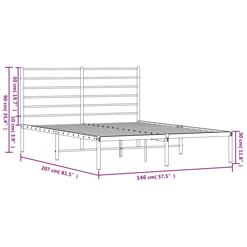 vidaXL fekete fém ágykeret fejtámlával 140 x 200 cm