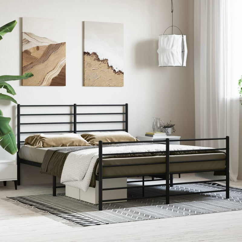 vidaXL fekete fém ágykeret fej- és lábtámlával 120 x 190 cm