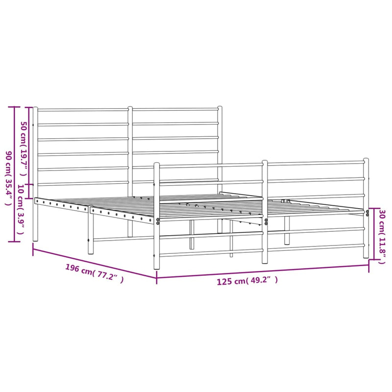 vidaXL fekete fém ágykeret fej- és lábtámlával 120 x 190 cm
