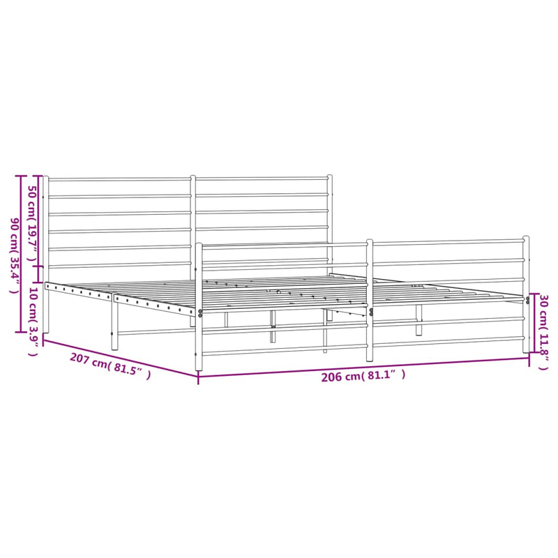 vidaXL fehér fém ágykeret fej- és lábtámlával 200x200 cm