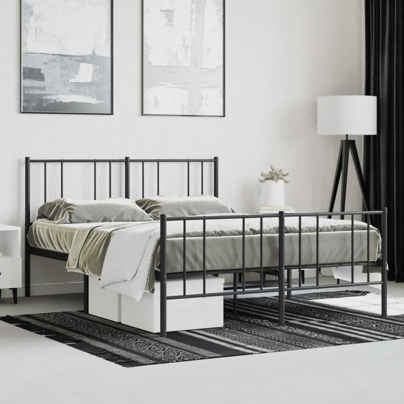 vidaXL fekete fém ágykeret fej- és lábtámlával 120 x 190 cm