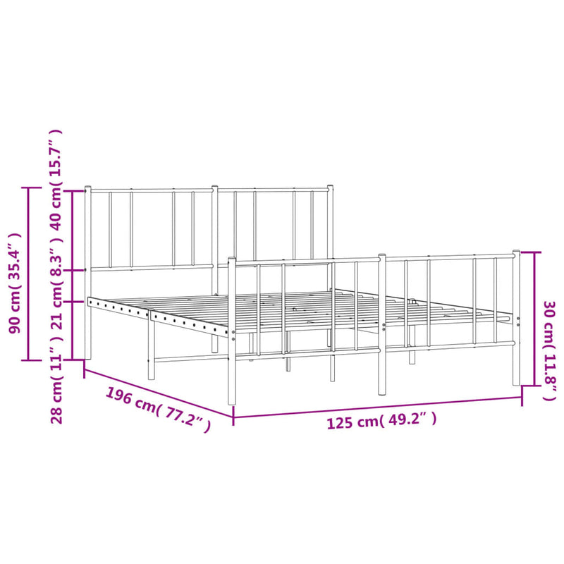 vidaXL fekete fém ágykeret fej- és lábtámlával 120 x 190 cm
