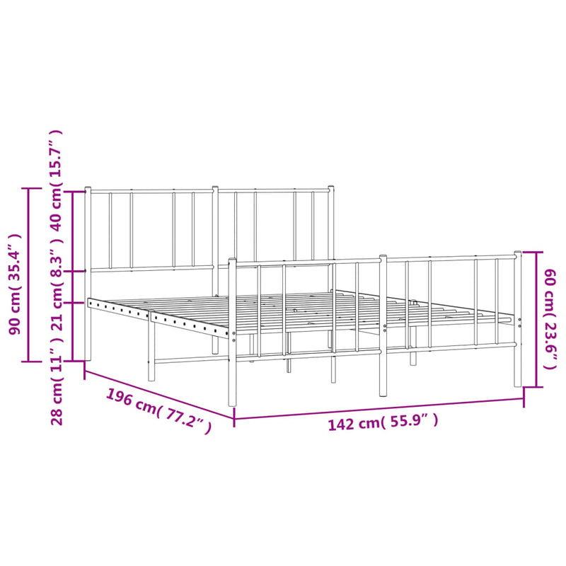 vidaXL fehér fém ágykeret fej- és lábtámlával 135x190 cm