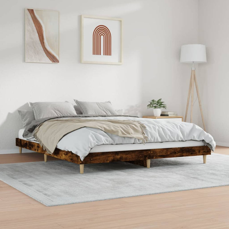 vidaXL füstös tölgy színű szerelt fa ágykeret 200 x 200 cm