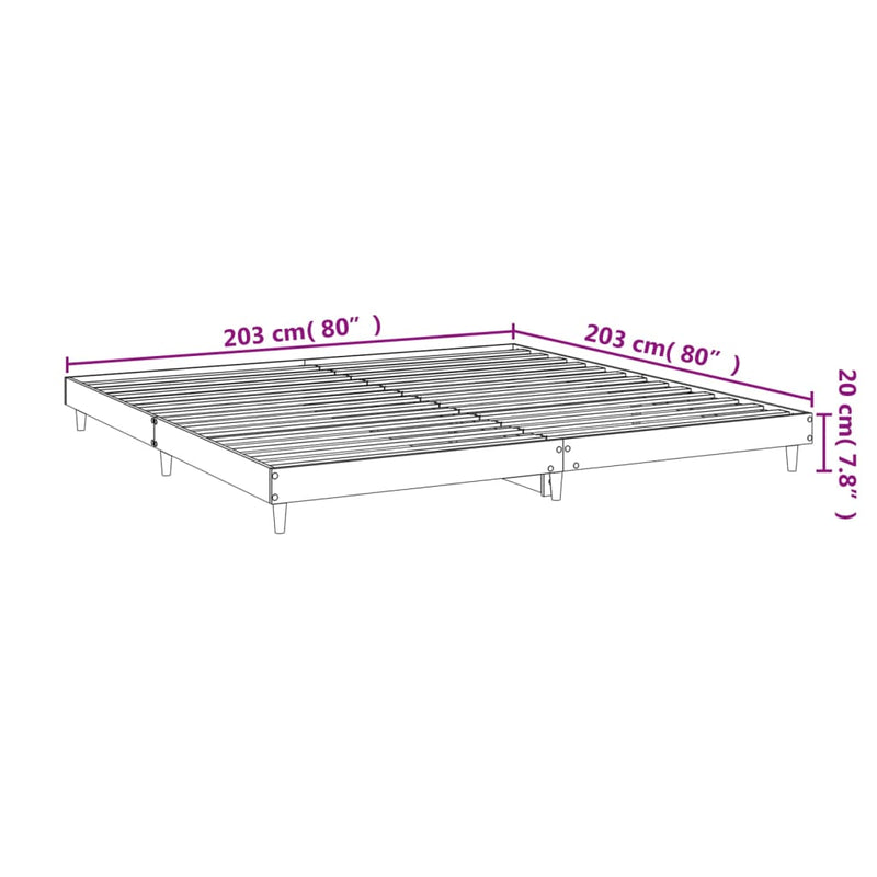 vidaXL füstös tölgy színű szerelt fa ágykeret 200 x 200 cm