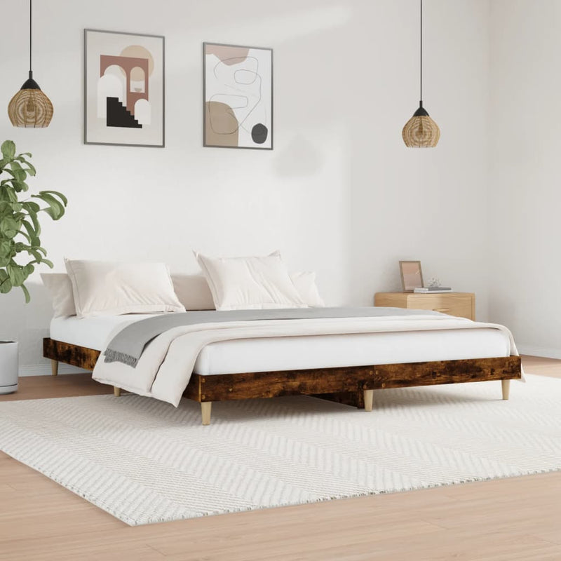 vidaXL füstös tölgy színű szerelt fa ágykeret 200 x 200 cm