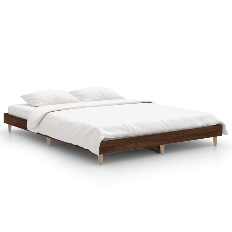 vidaXL barna tölgyszínű szerelt fa ágykeret 135 x 190 cm