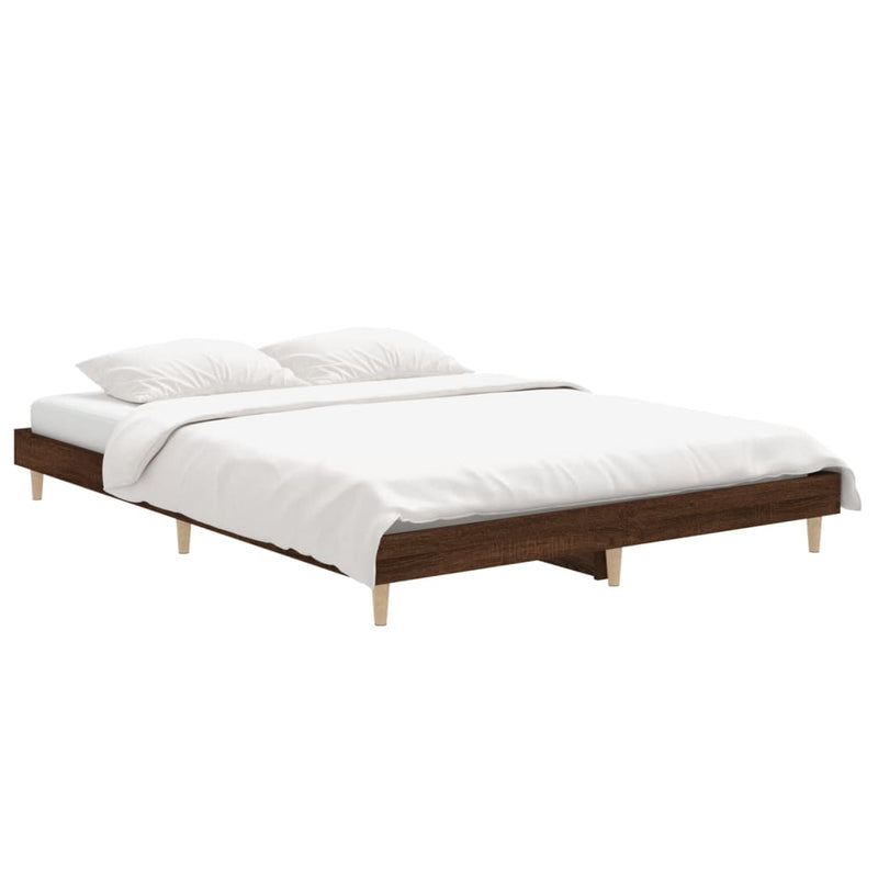 vidaXL barna tölgyszínű szerelt fa ágykeret 135 x 190 cm