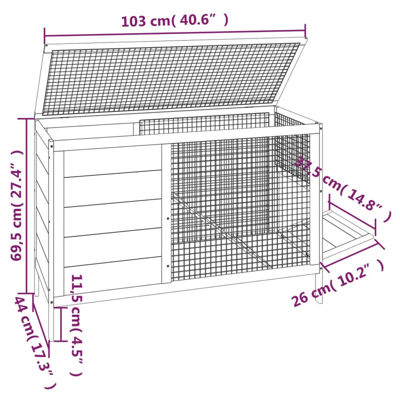 vidaXL barna tömör fenyőfa nyúlketrec 103 x 44 x 69,5 cm