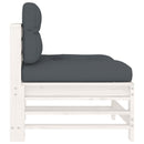 vidaXL fehér tömör fenyőfa középső kanapé párnákkal