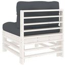 vidaXL fehér tömör fenyőfa középső kanapé párnákkal