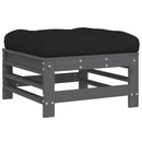 vidaXL szürke tömör fenyőfa kerti lábzsámoly párnával