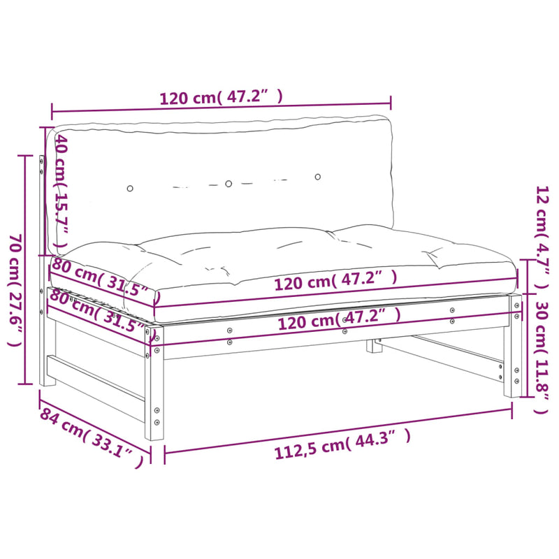 vidaXL fekete tömör fenyőfa középső kanapé 120 x 80 cm