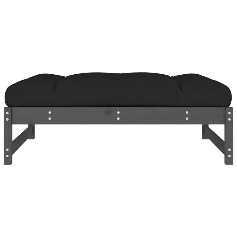 vidaXL szürke tömör fenyőfa kerti lábzsámoly párnával 120x80 cm