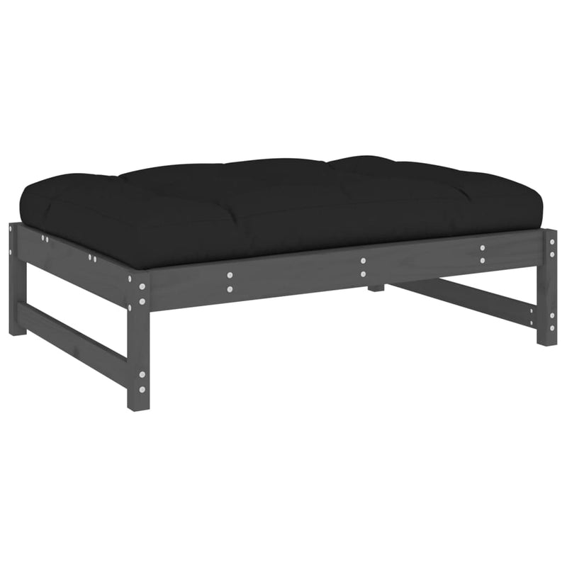 vidaXL szürke tömör fenyőfa kerti lábzsámoly párnával 120x80 cm