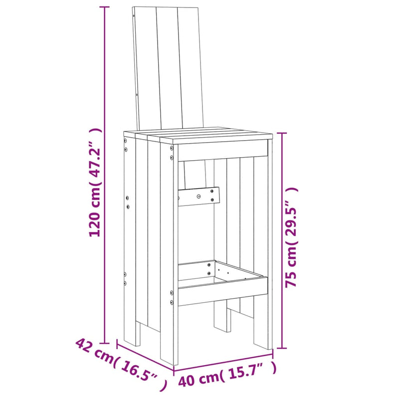 vidaXL 2 db fekete tömör fenyőfa bárszék 40x42x120 cm