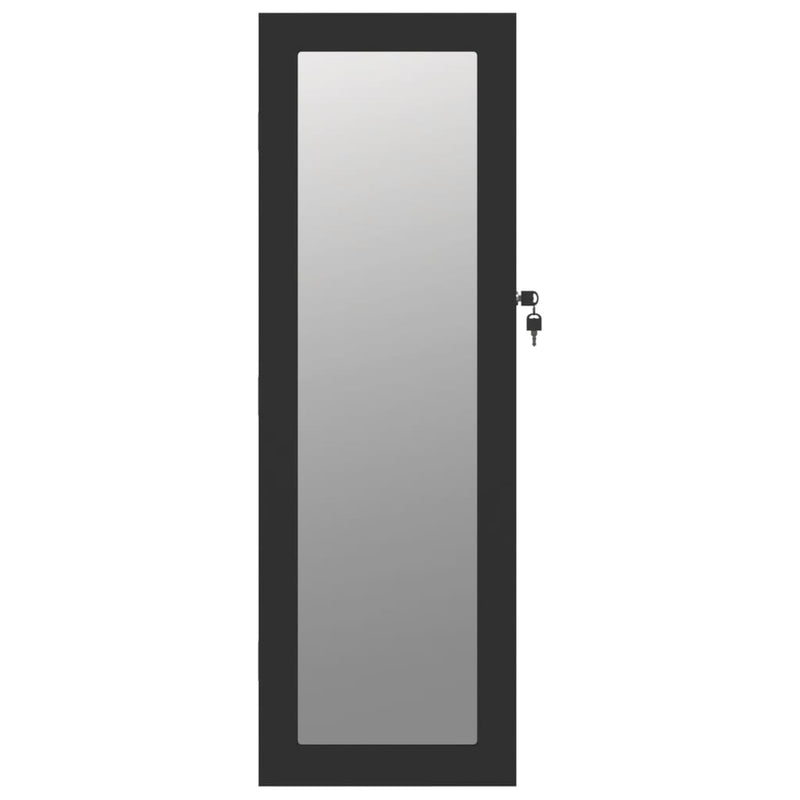 vidaXL fekete falra szerelhető tükrös ékszerszekrény 30x8,5x90 cm