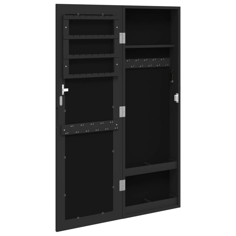 vidaXL fekete falra szerelhető tükrös ékszerszekrény 30x8,5x90 cm