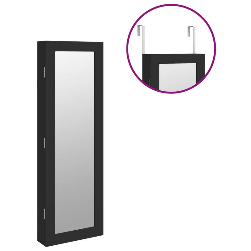 vidaXL fekete falra szerelhető tükrös ékszerszekrény 30x8,5x90 cm