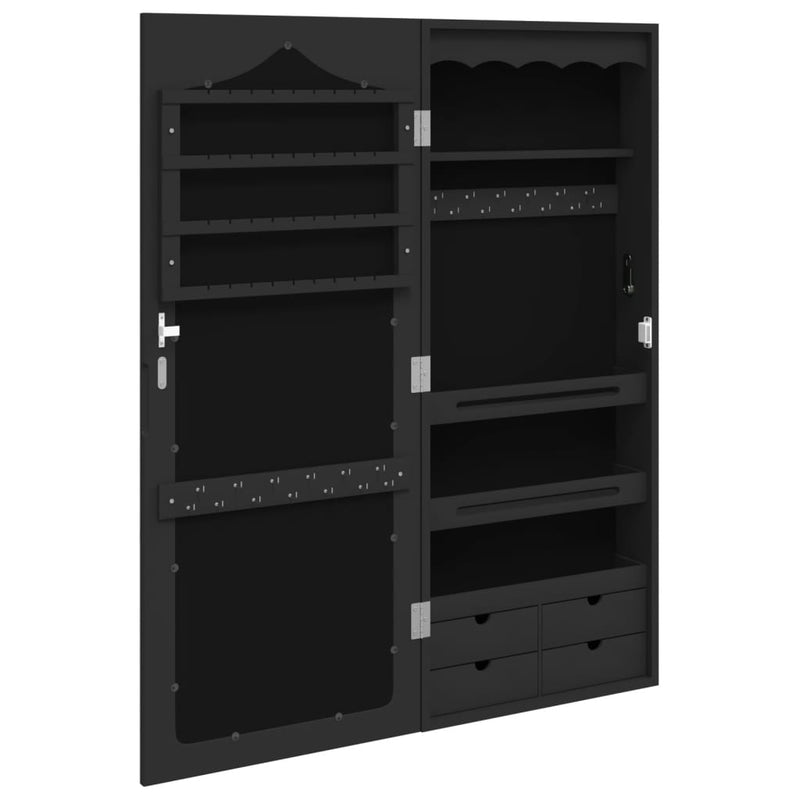 vidaXL fekete falra szerelhető tükrös ékszerszekrény 37,5x10x90 cm