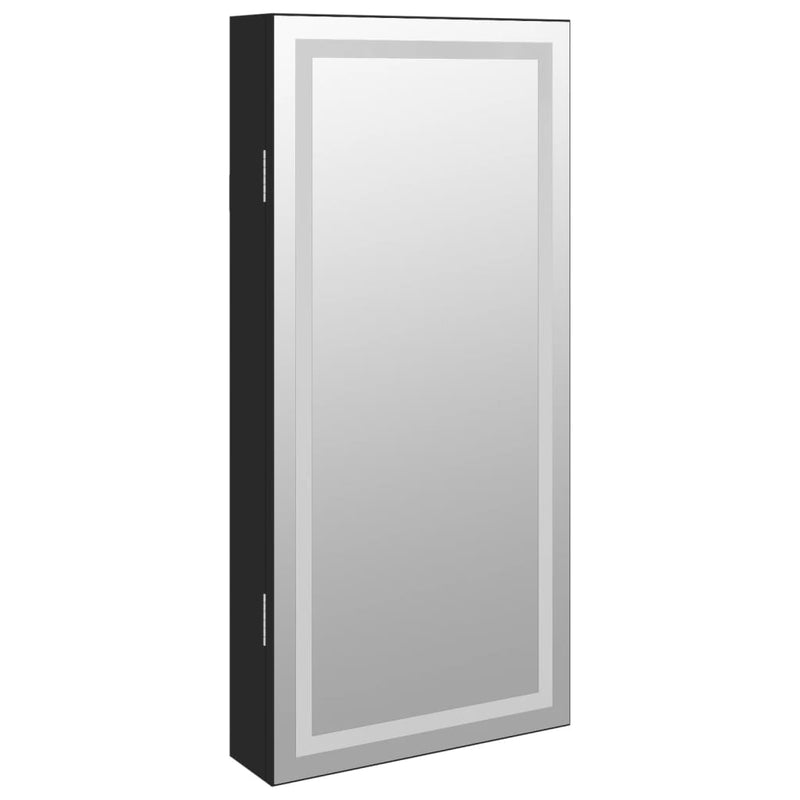 vidaXL fekete falra szerelhető tükrös ékszerszekrény LED fényekkel