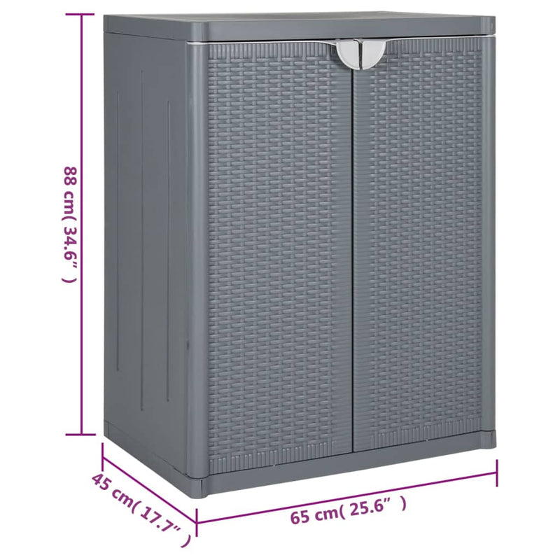 vidaXL szürke PP rattan kerti tárolószekrény 65 x 45 x 88 cm