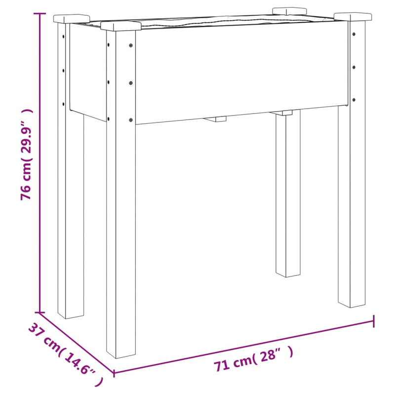 vidaXL tömör fenyőfa kerti ültetőláda béléssel 71 x 37 x 76 cm