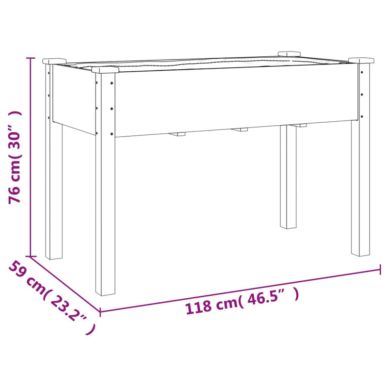 vidaXL barna tömör fenyőfa kerti ültetőláda béléssel 118 x 59 x 76 cm