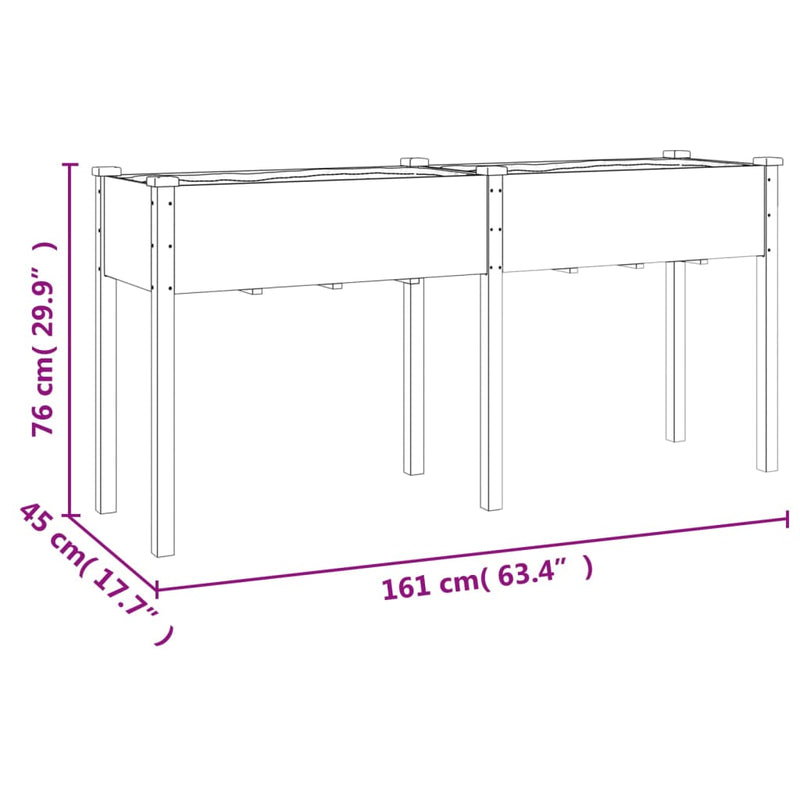 vidaXL barna tömör fenyőfa kerti ültetőláda béléssel 161x45x76 cm