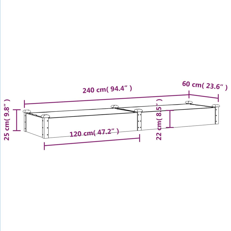 vidaXL barna tömör fenyőfa kerti magaságyás béléssel 240x60x25 cm