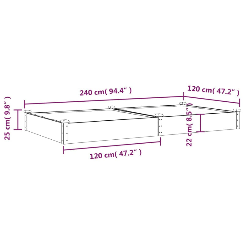 vidaXL szürke tömör fenyőfa kerti magaságyás béléssel 240x120x25 cm