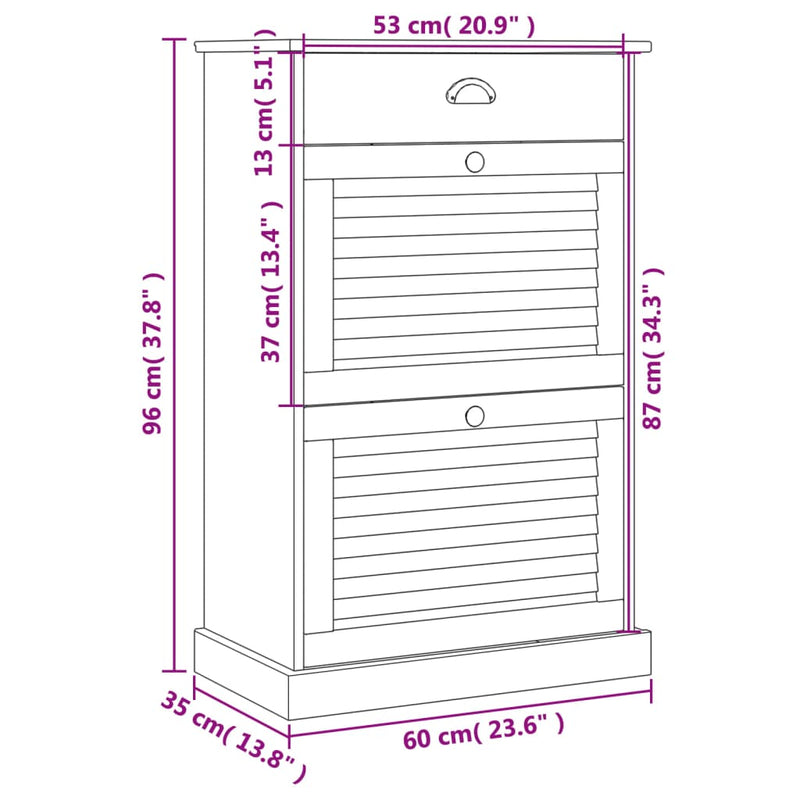 vidaXL VIGO szürke tömör fenyőfa cipőszekrény 60x35x96 cm