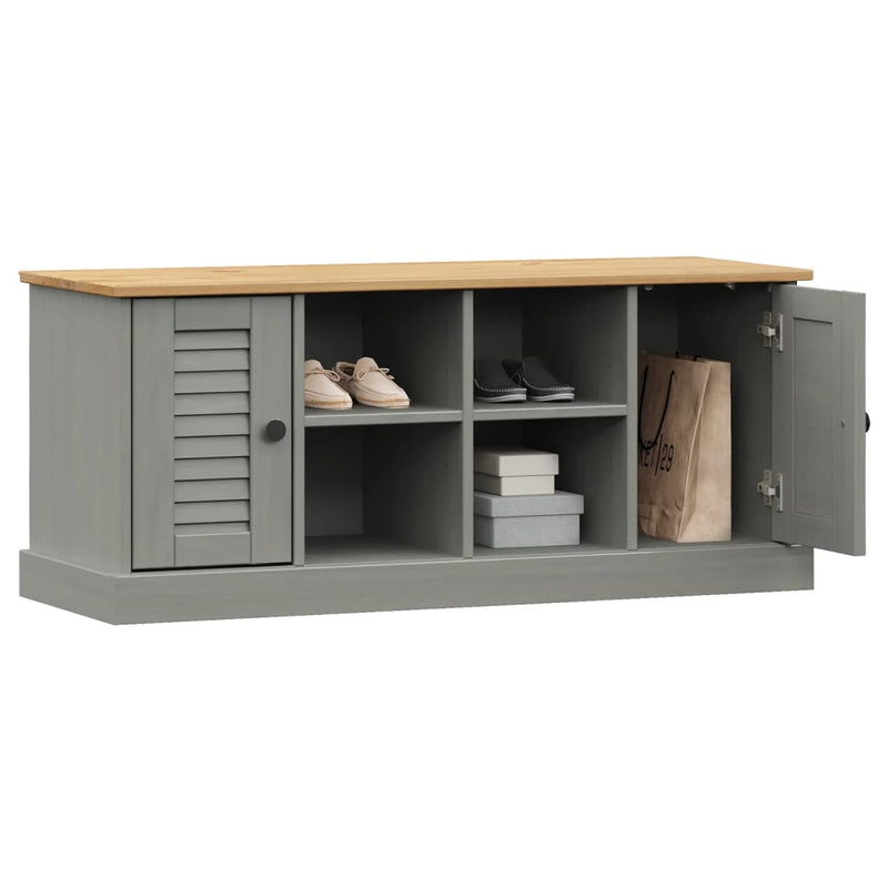 vidaXL VIGO szürke tömör fenyőfa cipőtároló pad 106 x 35 x 45 cm