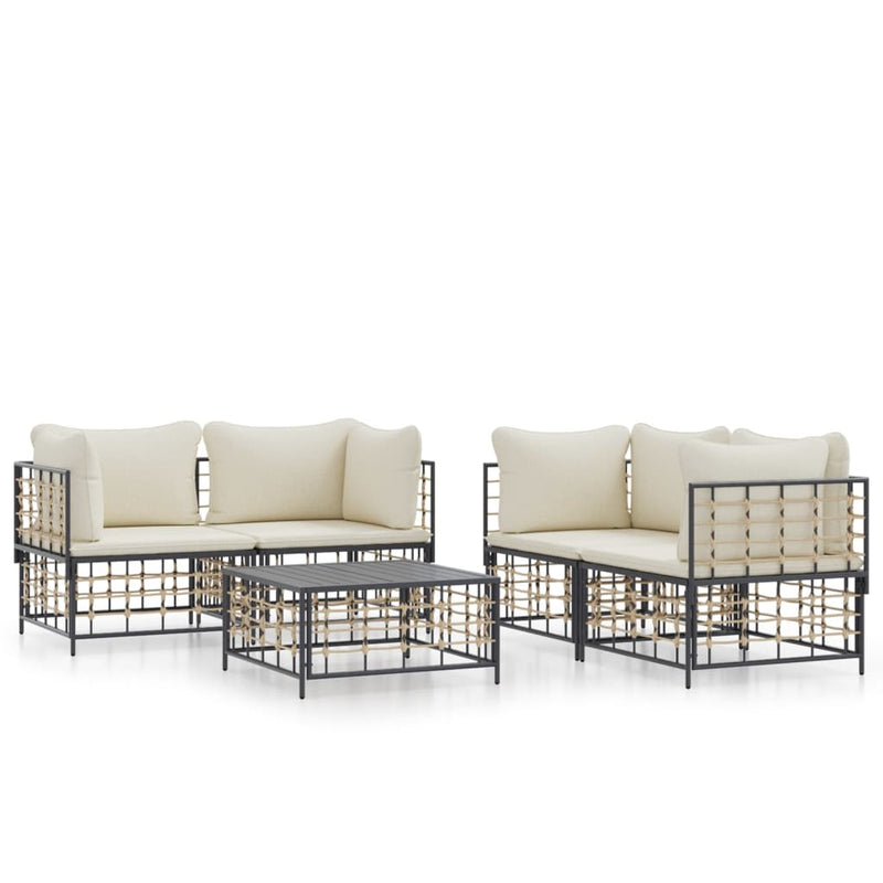 vidaXL 5 részes antracitszürke polyrattan kerti ülőgarnitúra párnákkal