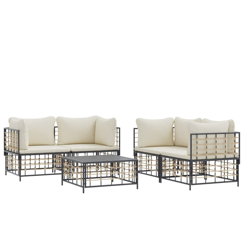 vidaXL 5 részes antracitszürke polyrattan kerti ülőgarnitúra párnákkal