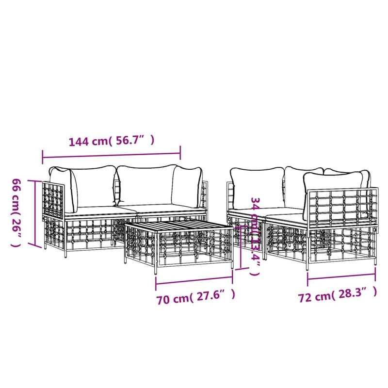 vidaXL 5 részes antracitszürke polyrattan kerti ülőgarnitúra párnákkal